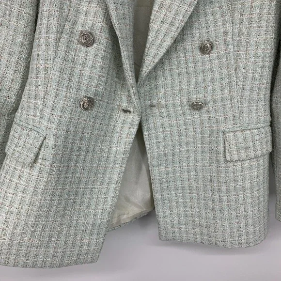 Zara Blazer Tweed Double Breasted Light Blue Blogger Fave Womens Size Medium - Picture 9 of 15